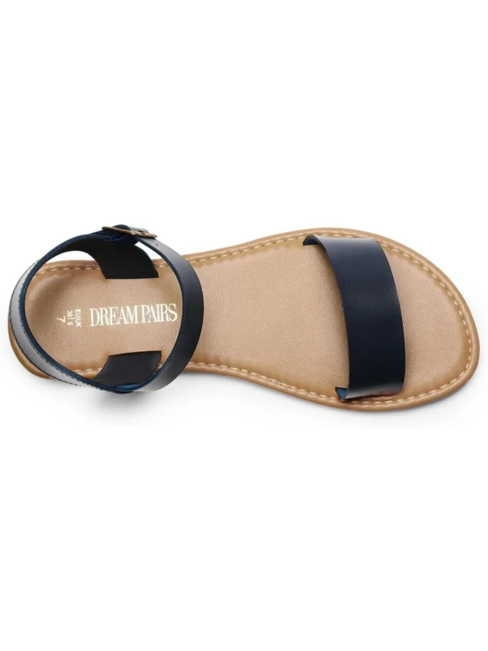 Women's Navy Flat Sandal Open Toe Ankle Strap Faux Leather Non Slip Shoes